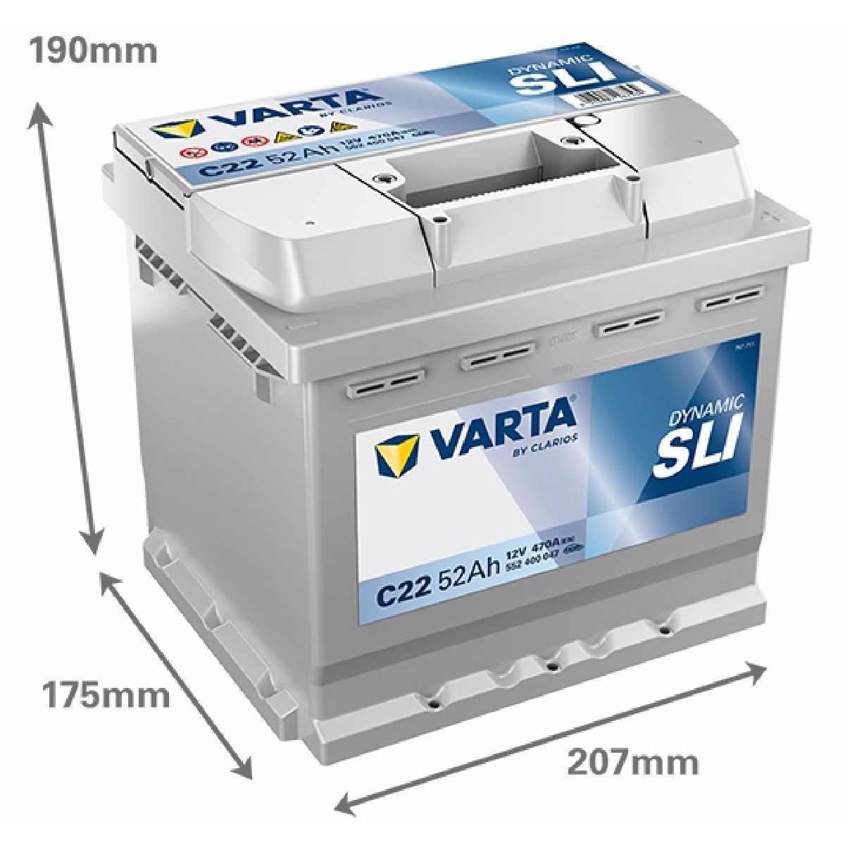 Starterbatterie 12V/52Ah/470A LxBxH 207x175x190mm/S:0