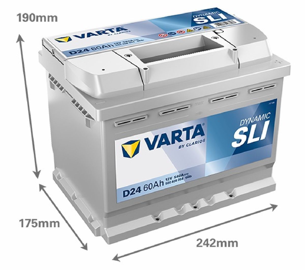 Batterie 12V/60Ah/540A LxLxH 242x175x190mm/C:0