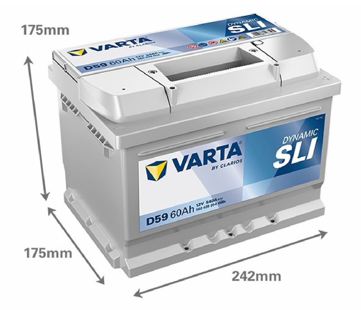 Batterie 12V/60Ah/540A LxLxH 242x175x175mm/C:0