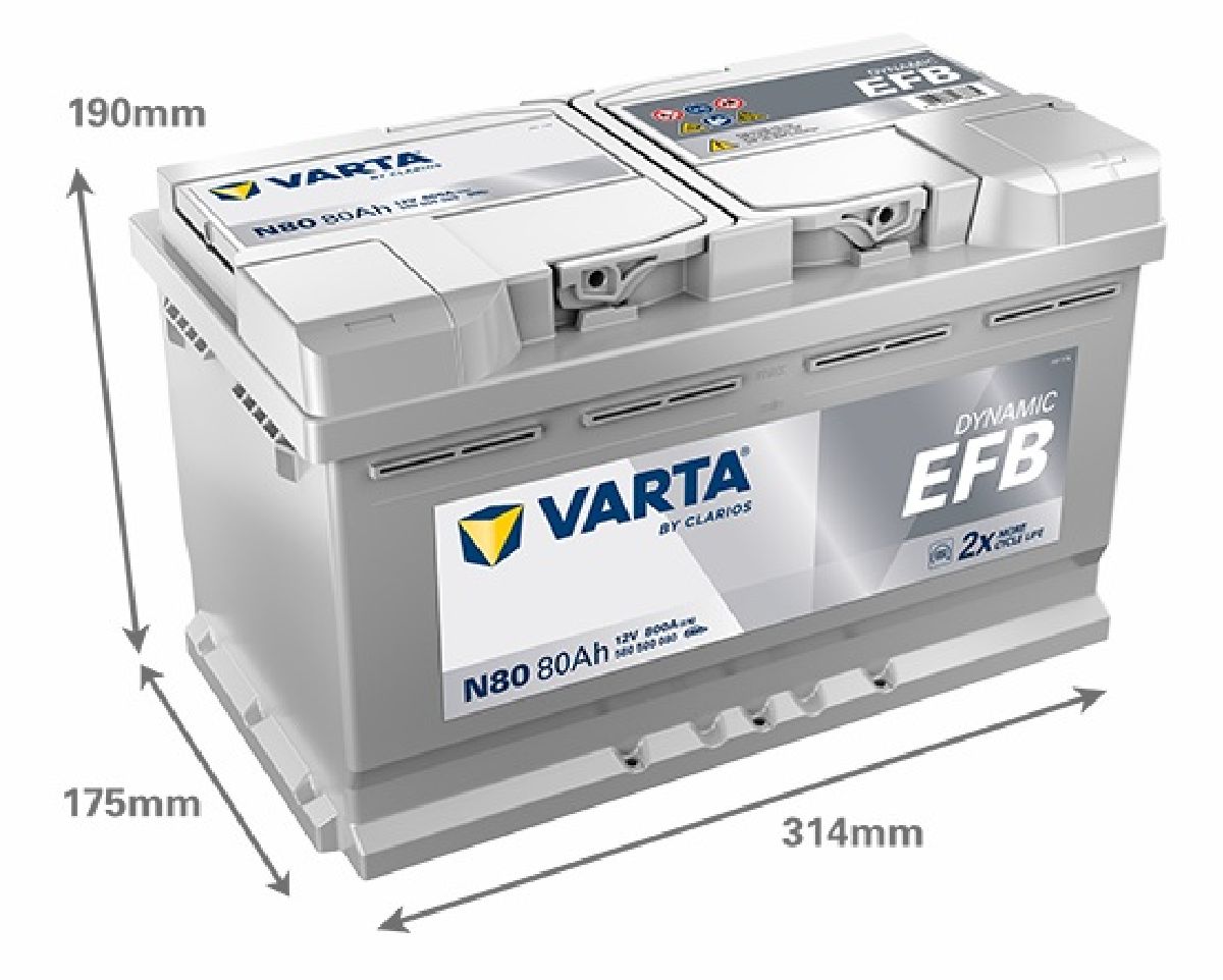 EFB-Batterie 12V/80Ah/800A LxBxH 315x175x190mm/S:0