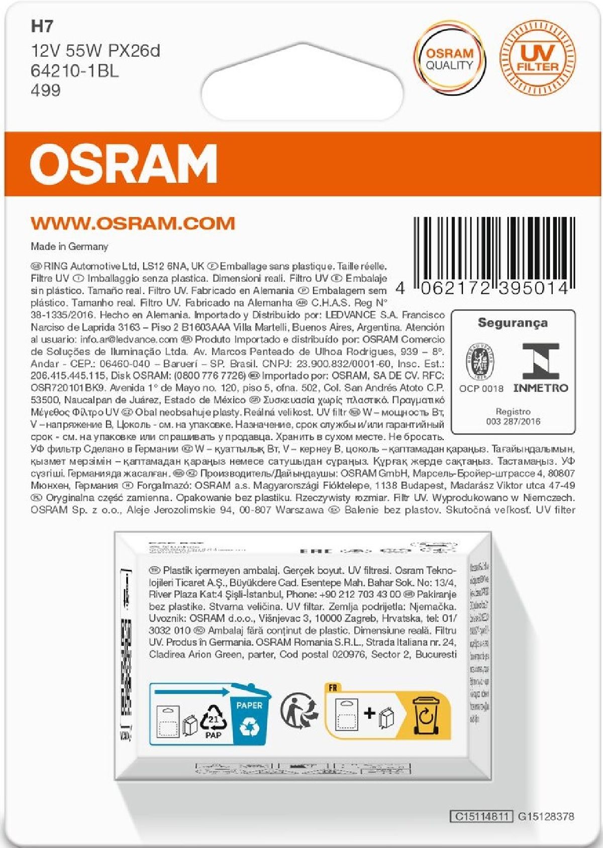 OSRAM Ampoule H7 Blister single 12V 55W PX26d