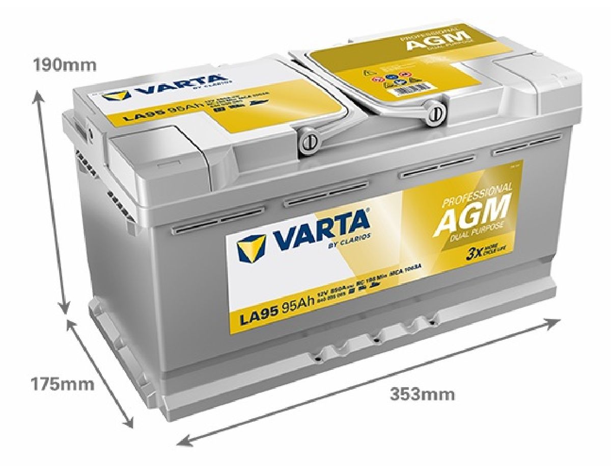 Dual-Purpose AGM-Batterie 12V/95Ah/850A LxBxH 353x175x190mm/S:0
